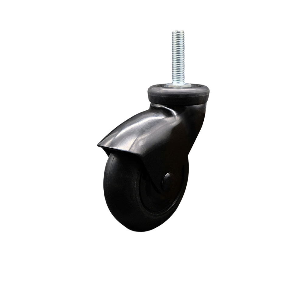 3 Inch Swivel Caster Wheels for Furniture - Black Hooded Neoprene Rubber Wheel with 12mm - 1.75 x 1-1/2 Inch Metric Threaded Stem - 110 lbs. Per Caster - Service Caster Brand — photo 1