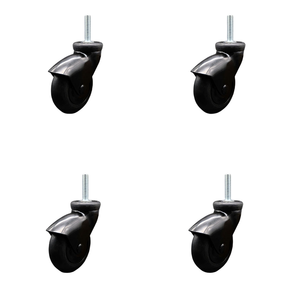 3 Inch Swivel Caster Wheels for Furniture - Black Hooded Neoprene Rubber Wheel with 8mm - 1.25 x 1-1/2 Inch Metric Threaded Stem - 440 lbs. Total Capacity - Set of 4 - Service Caster Brand — photo 1