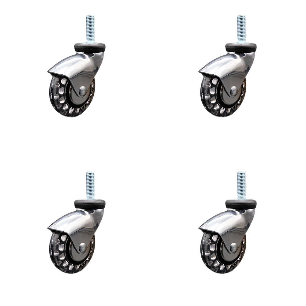 3 Inch Swivel Caster Wheels for Furniture - Bright Chrome Hooded Polyurethane Wheel with 1/2 Inch - 13 TPI x 1-1/2 Inch Threaded Stem - 480 lbs. Total Capacity - Set of 4 - Service Caster Brand — photo 1