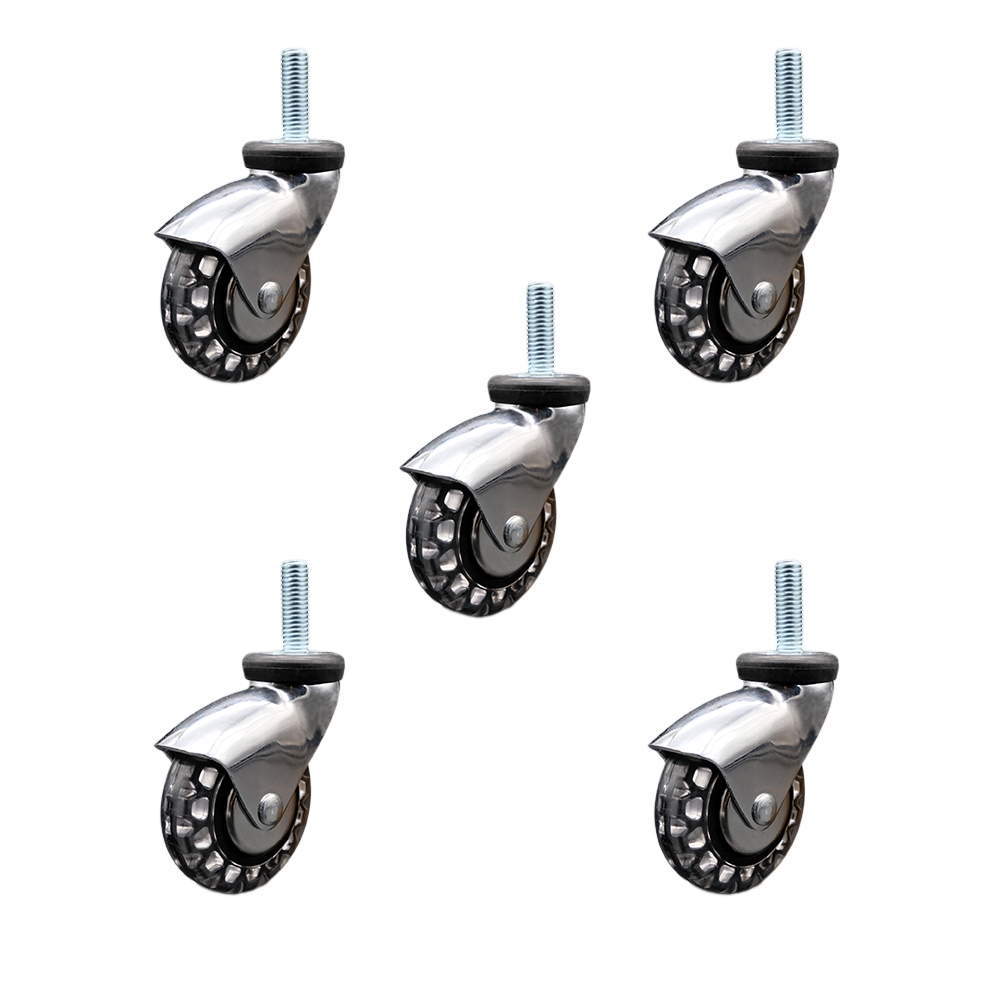 3 Inch Swivel Caster Wheels for Furniture - Bright Chrome Hooded Polyurethane Wheel with 1/2 Inch - 13 TPI x 1-1/2 Inch Threaded Stem - 600 lbs. Total Capacity - Set of 5 - Service Caster Brand — photo 1