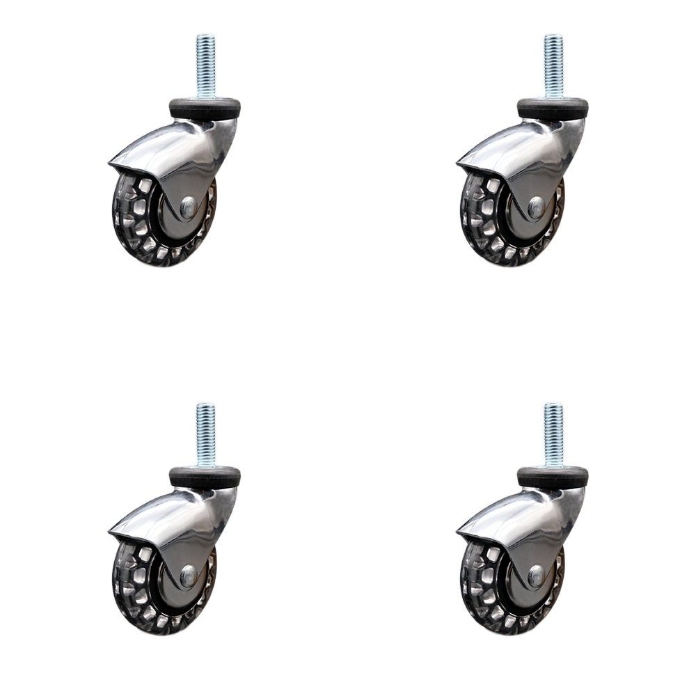 3 Inch Swivel Caster Wheels for Furniture - Bright Chrome Hooded Polyurethane Wheel with 3/8 Inch - 16 TPI x 1 Inch Threaded Stem - 480 lbs. Total Capacity - Set of 4 - Service Caster Brand — photo 1