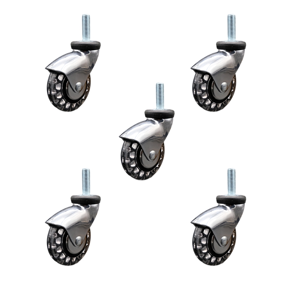 3 Inch Swivel Caster Wheels for Furniture - Bright Chrome Hooded Polyurethane Wheel with 3/8 Inch - 16 TPI x 1 Inch Threaded Stem - 600 lbs. Total Capacity - Set of 5 - Service Caster Brand — photo 1