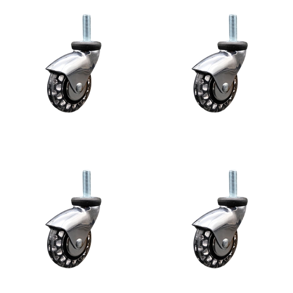 3 Inch Swivel Caster Wheels for Furniture - Bright Chrome Hooded Polyurethane Wheel with 3/8 Inch - 16 TPI x 1-1/2 Inch Threaded Stem - 480 lbs. Total Capacity - Set of 4 - Service Caster Brand — photo 1