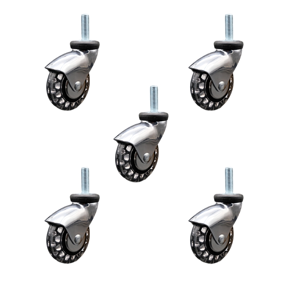 3 Inch Swivel Caster Wheels for Furniture - Bright Chrome Hooded Polyurethane Wheel with 3/8 Inch - 16 TPI x 1-1/2 Inch Threaded Stem - 600 lbs. Total Capacity - Set of 5 - Service Caster Brand — photo 1