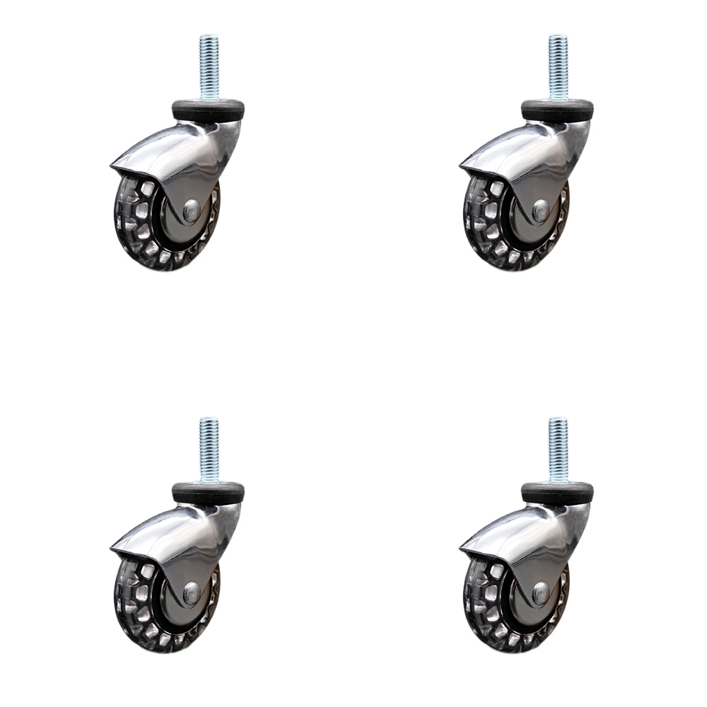 3 Inch Swivel Caster Wheels for Furniture - Bright Chrome Hooded Polyurethane Wheel with 5/16 Inch - 18 TPI x 1 Inch Threaded Stem - 480 lbs. Total Capacity - Set of 4 - Service Caster Brand — photo 1