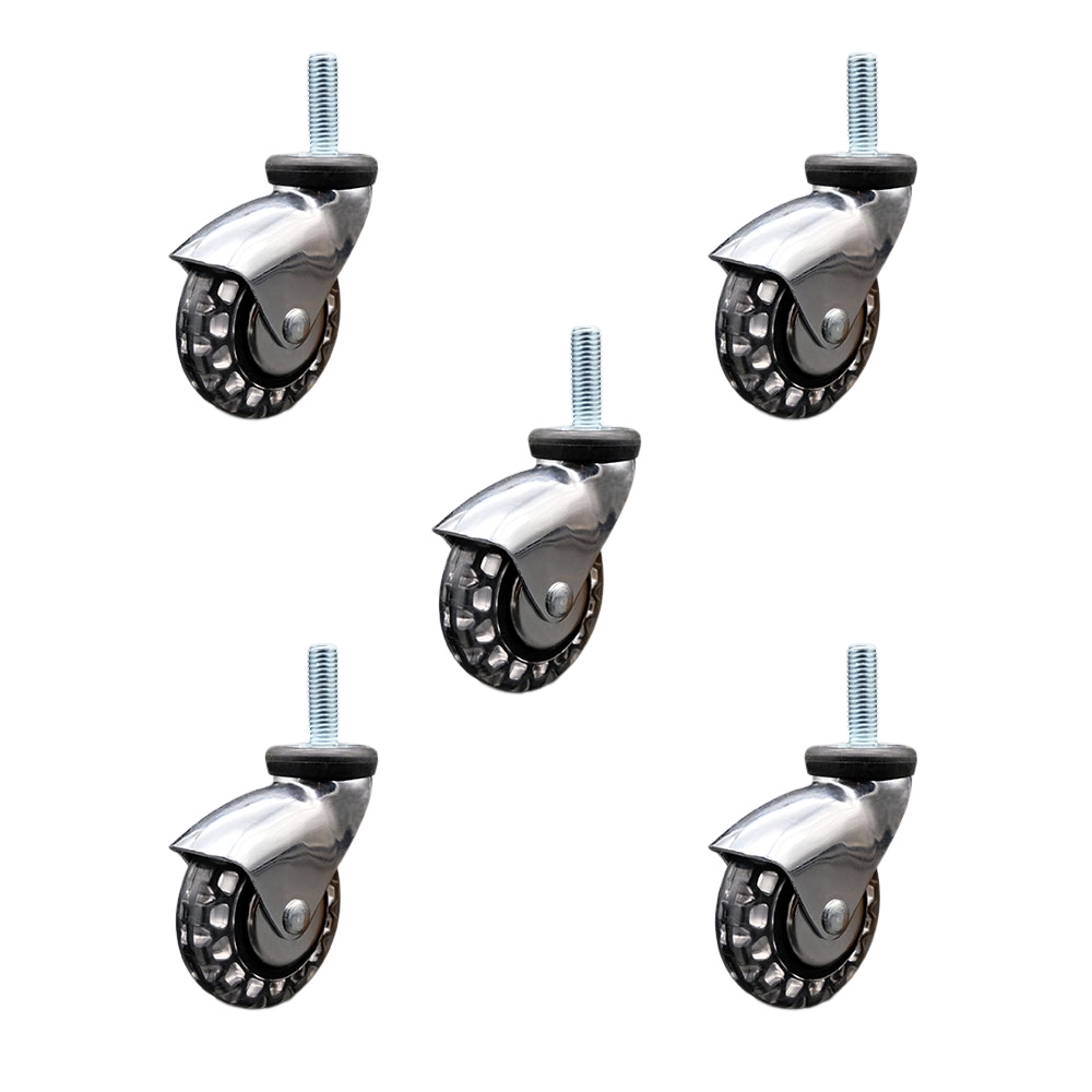 3 Inch Swivel Caster Wheels for Furniture - Bright Chrome Hooded Polyurethane Wheel with 5/16 Inch - 18 TPI x 1 Inch Threaded Stem - 600 lbs. Total Capacity - Set of 5 - Service Caster Brand — photo 1