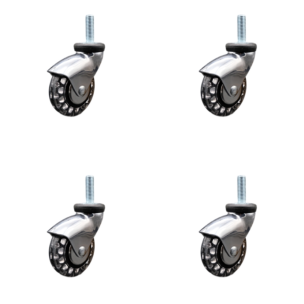 3 Inch Swivel Caster Wheels for Furniture - Bright Chrome Hooded Polyurethane Wheel with 5/16 Inch - 18 TPI x 1-1/2 Inch Threaded Stem - 480 lbs. Total Capacity - Set of 4 - Service Caster Brand — photo 1