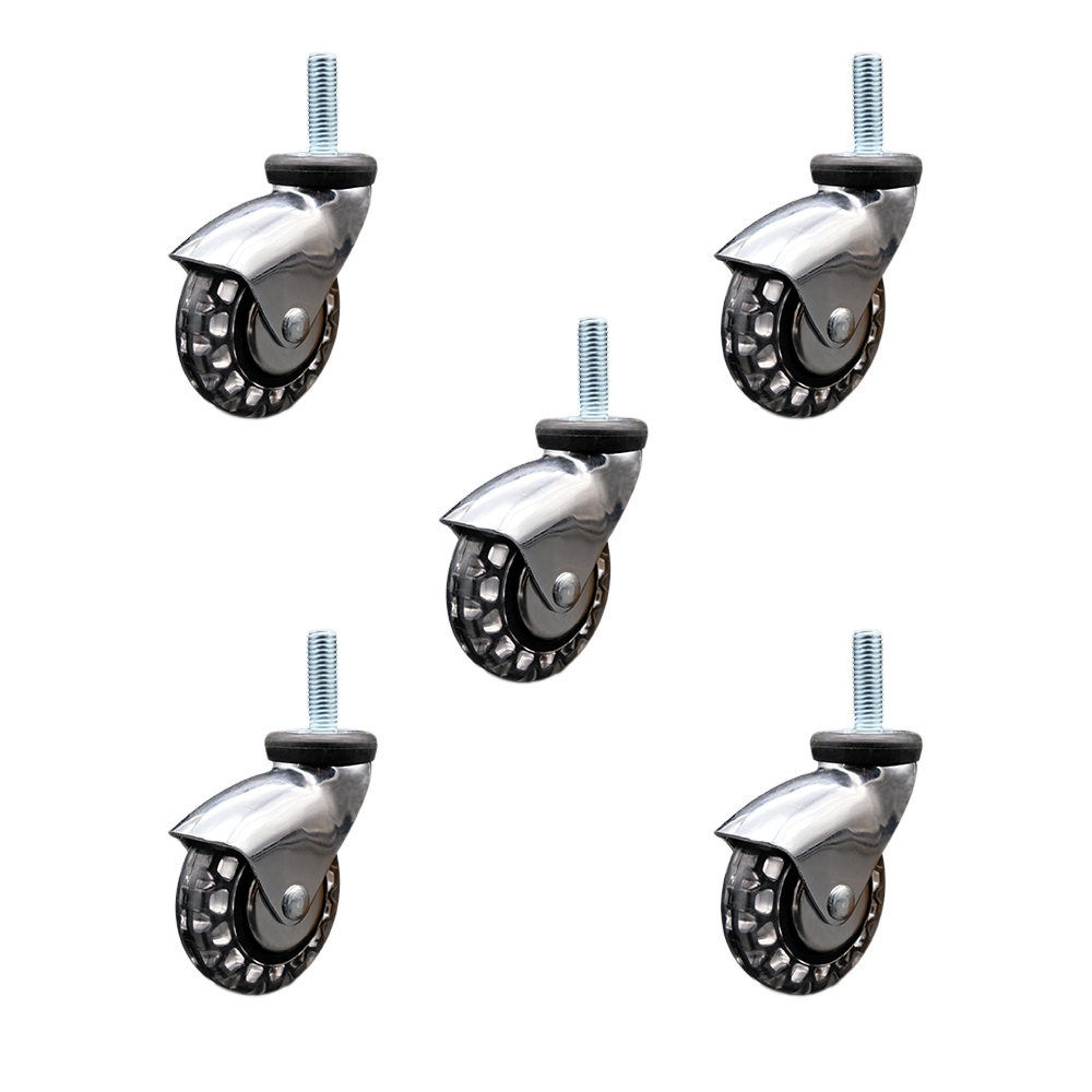 3 Inch Swivel Caster Wheels for Furniture - Bright Chrome Hooded Polyurethane Wheel with 5/16 Inch - 18 TPI x 1-1/2 Inch Threaded Stem - 600 lbs. Total Capacity - Set of 5 - Service Caster Brand — photo 1