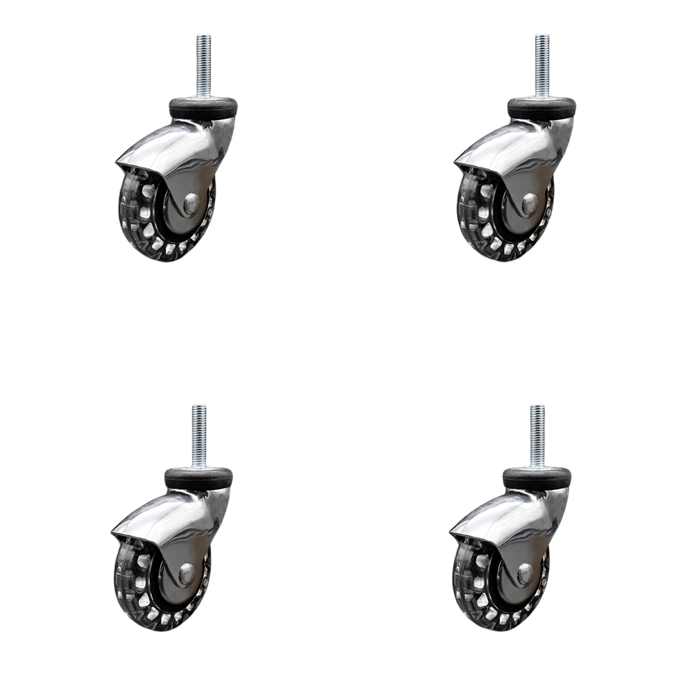 3 Inch Swivel Caster Wheels for Furniture - Bright Chrome Hooded Polyurethane Wheel with 10mm - 1.50 x 1-1/2 Inch Metric Threaded Stem - 480 lbs. Total Capacity - Set of 4 - Service Caster Brand — photo 1