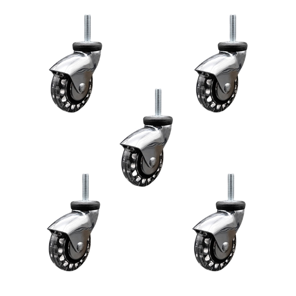 3 Inch Swivel Caster Wheels for Furniture - Bright Chrome Hooded Polyurethane Wheel with 10mm - 1.50 x 1-1/2 Inch Metric Threaded Stem - 600 lbs. Total Capacity - Set of 5 - Service Caster Brand — photo 1
