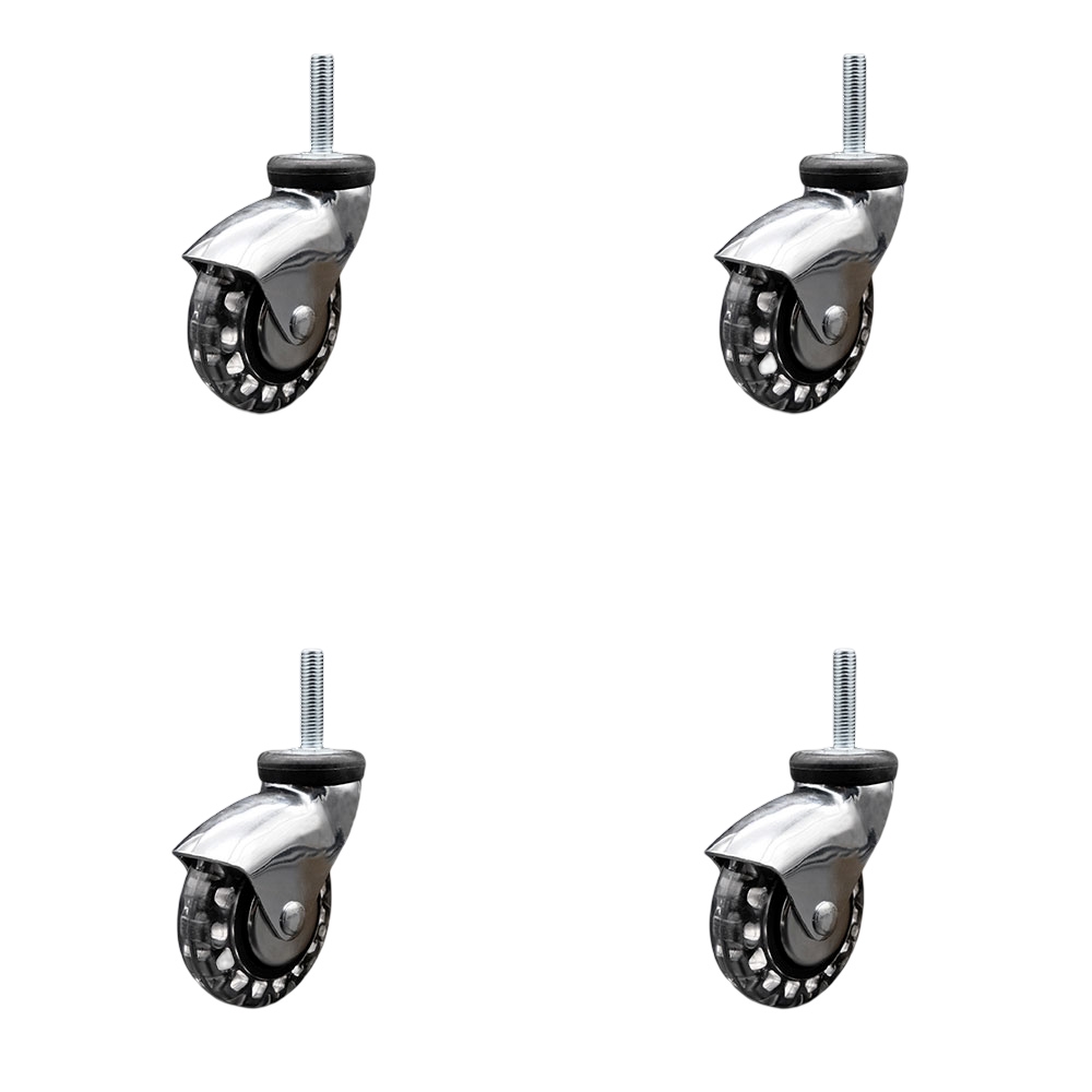 3 Inch Swivel Caster Wheels for Furniture - Bright Chrome Hooded Polyurethane Wheel with 12mm - 1.75 x 1-1/2 Inch Metric Threaded Stem - 480 lbs. Total Capacity - Set of 4 - Service Caster Brand — photo 1