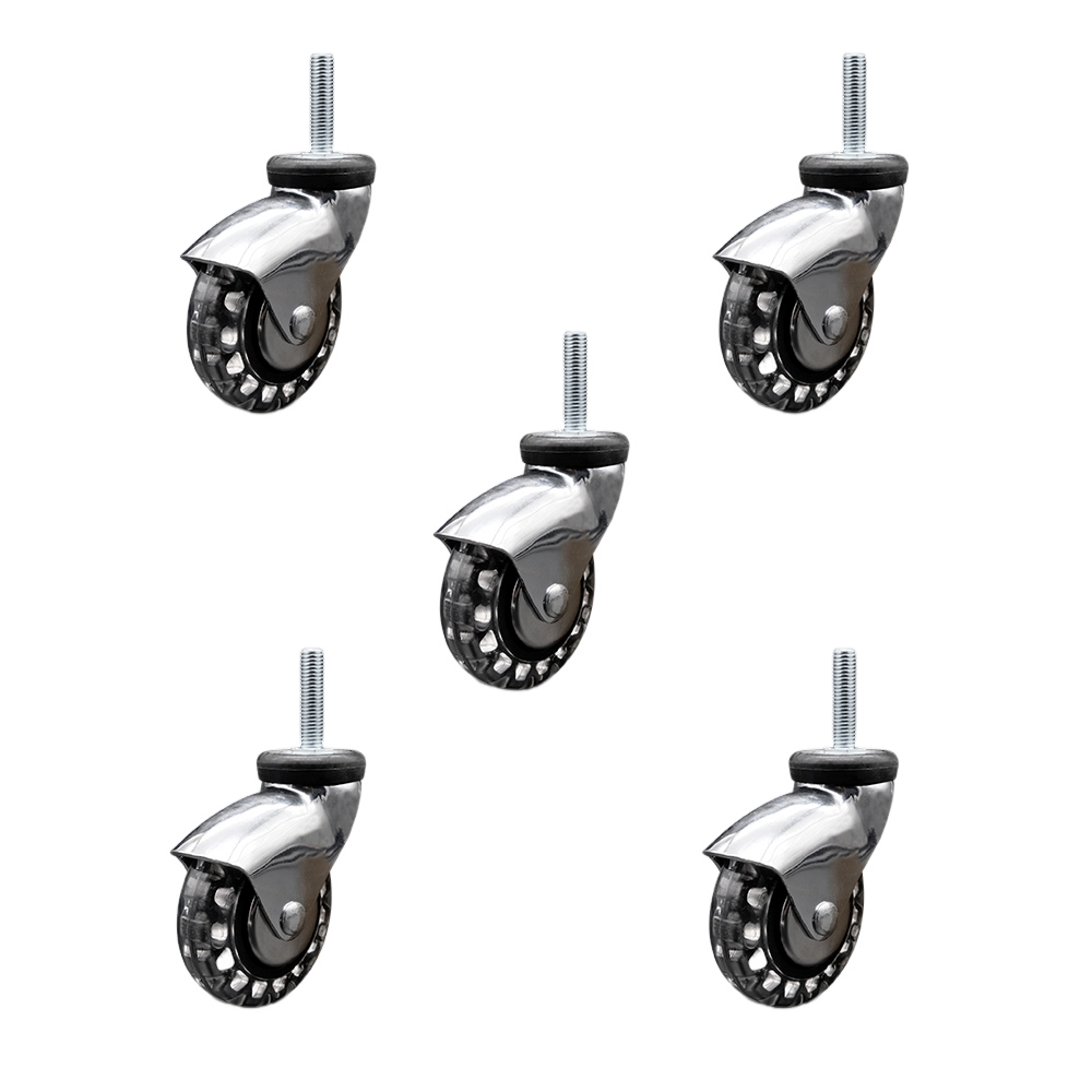 3 Inch Swivel Caster Wheels for Furniture - Bright Chrome Hooded Polyurethane Wheel with 12mm - 1.75 x 1-1/2 Inch Metric Threaded Stem - 600 lbs. Total Capacity - Set of 5 - Service Caster Brand — photo 1