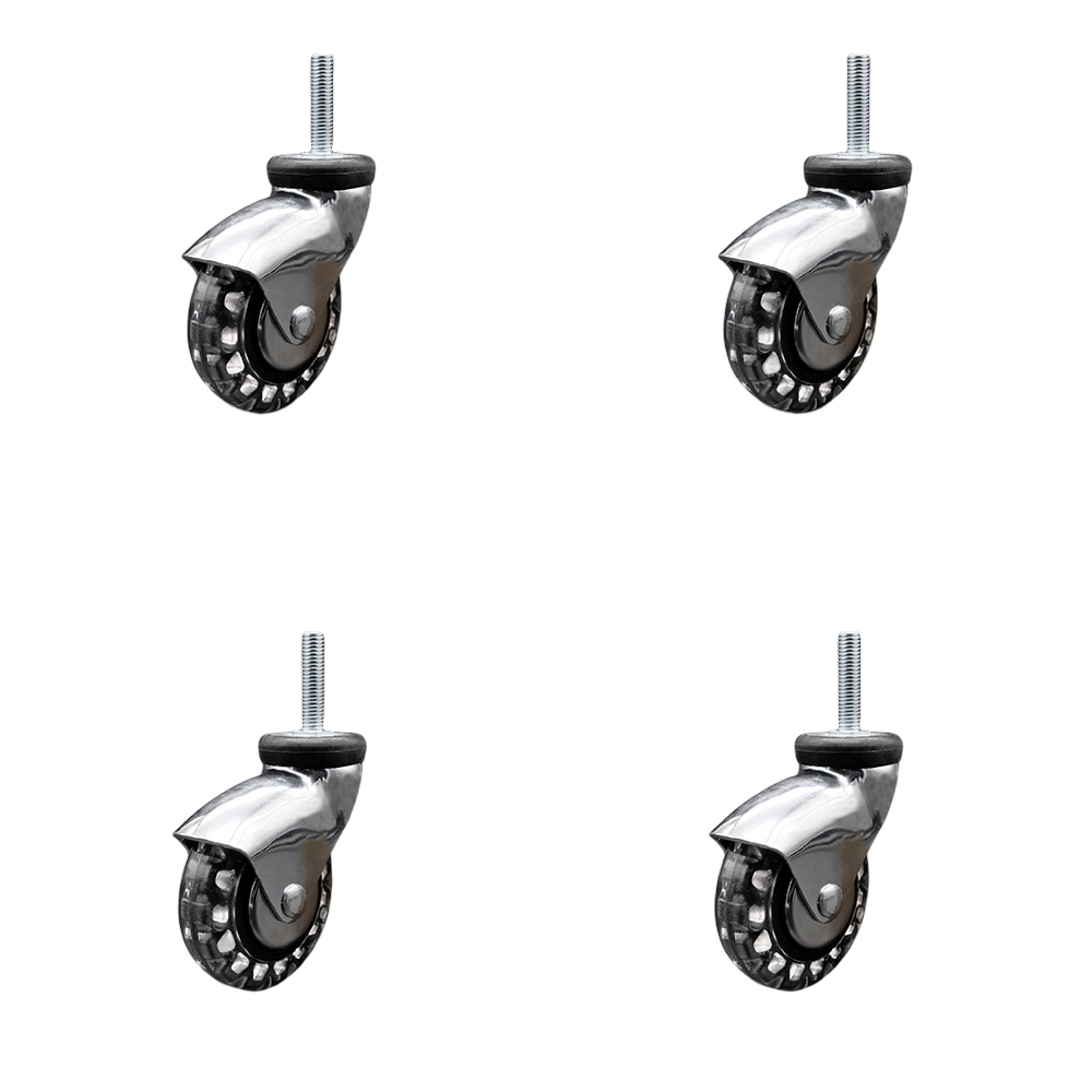 3 Inch Swivel Caster Wheels for Furniture - Bright Chrome Hooded Polyurethane Wheel with 8mm - 1.25 x 1-1/2 Inch Metric Threaded Stem - 480 lbs. Total Capacity - Set of 4 - Service Caster Brand — photo 1