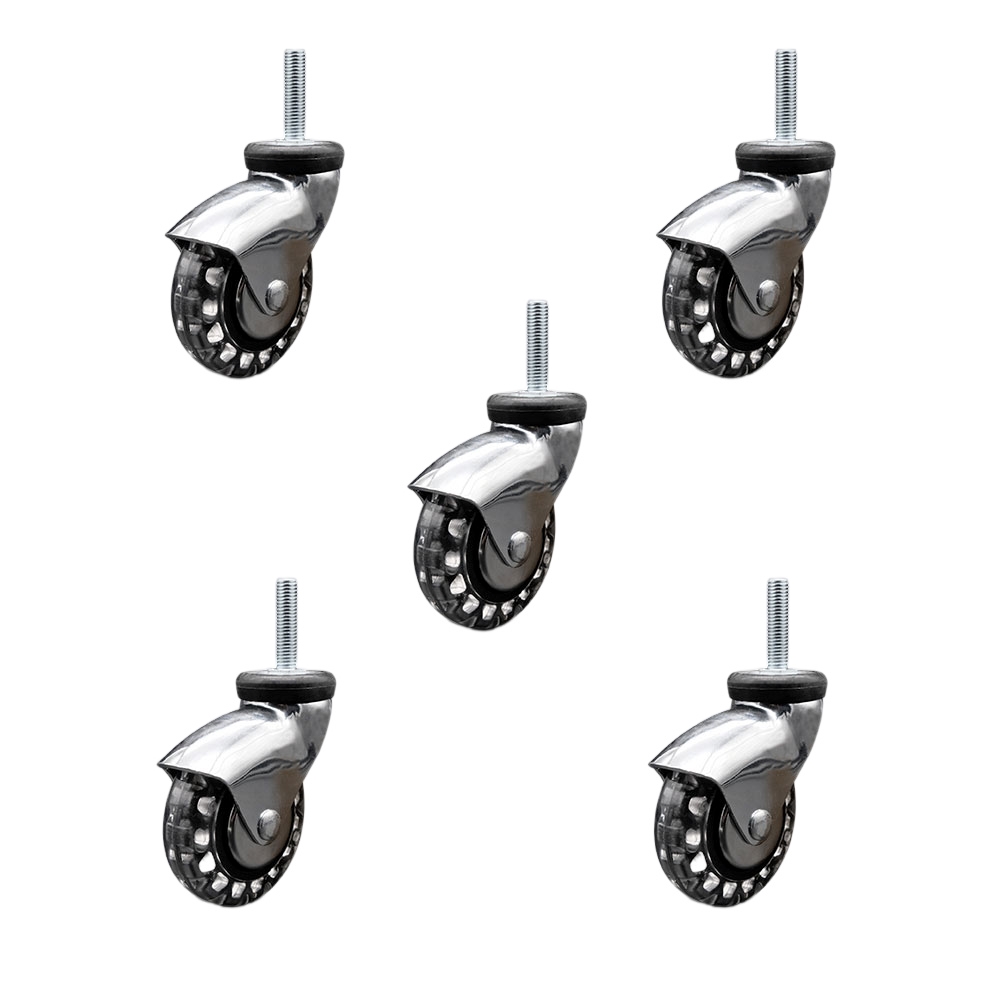 3 Inch Swivel Caster Wheels for Furniture - Bright Chrome Hooded Polyurethane Wheel with 8mm - 1.25 x 1-1/2 Inch Metric Threaded Stem - 600 lbs. Total Capacity - Set of 5 - Service Caster Brand — photo 1