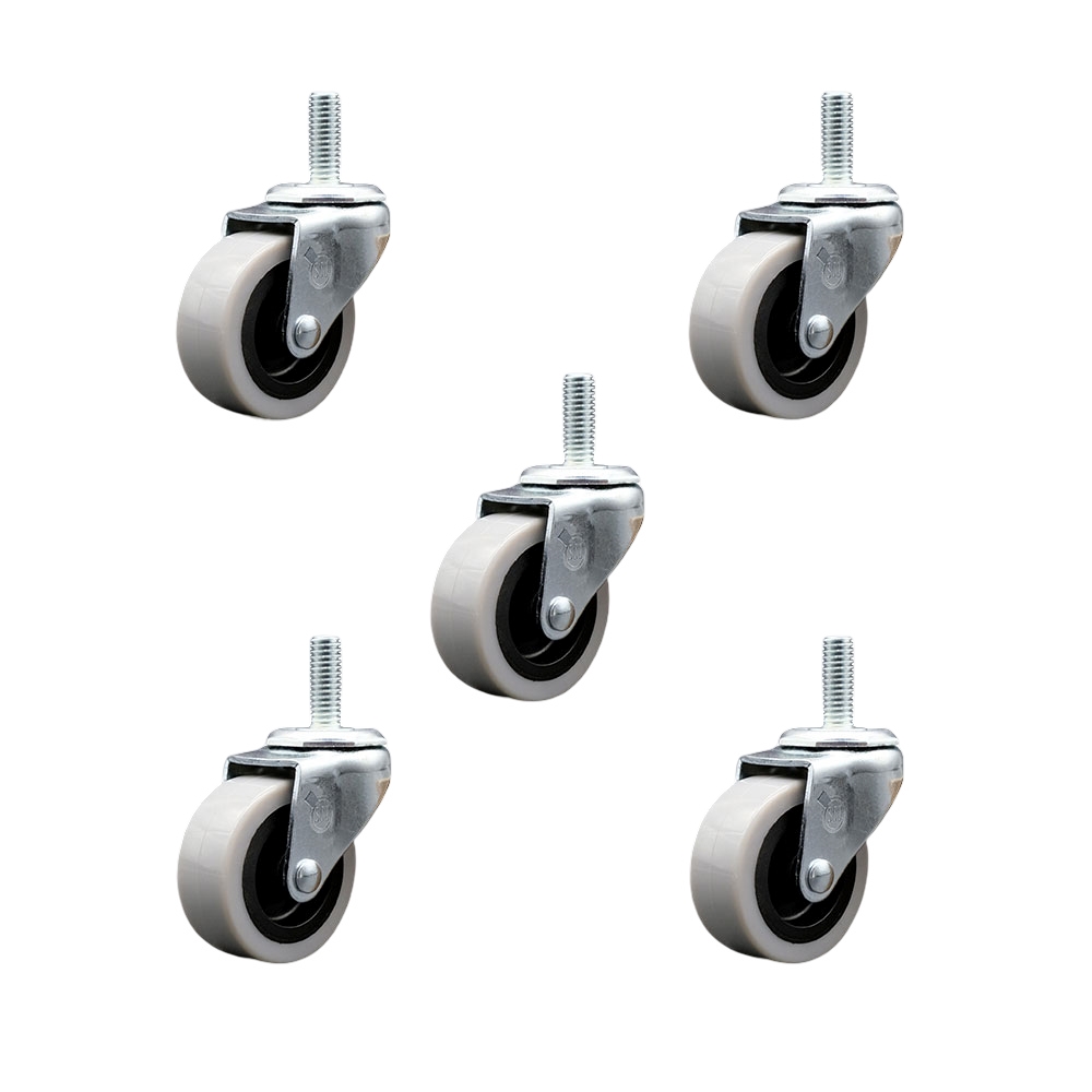 2 Inch Swivel Thermoplastic Rubber Caster Wheels and 1/2 Inch - 13 TPI x 1.5 Inch Threaded Stem Casters - 400 lbs. Total Capacity - Set of 5 - Service Caster Brand — photo 1