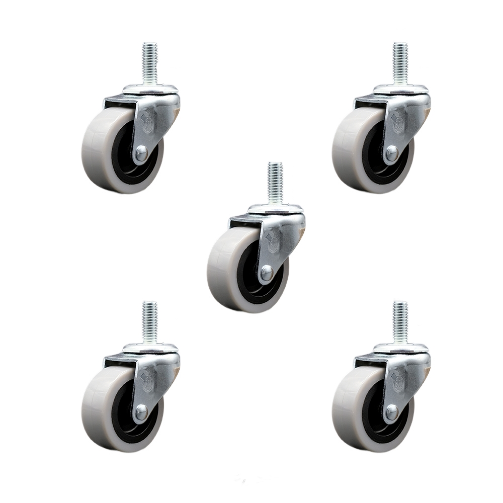 2 Inch Swivel Thermoplastic Rubber Caster Wheels and 3/8 Inch - 16 TPI x 1.5 Inch Threaded Stem Casters - 400 lbs. Total Capacity - Set of 5 - Service Caster Brand — photo 1