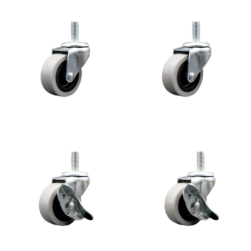 2 Inch Swivel Thermoplastic Rubber Casters Set of 4 - 5/16 Inch - 18 TPI x 1.5 Inch Threaded Stem Casters - Includes 2 with Side Lock Brakes - 320 lbs. Total Capacity - Service Caster Brand — photo 1