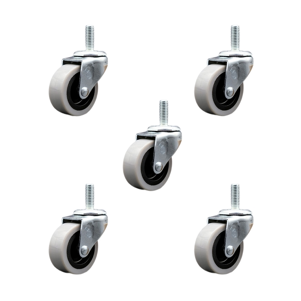 2 Inch Swivel Thermoplastic Rubber Caster Wheels and 5/16 Inch - 18 TPI x 1.5 Inch Threaded Stem Casters - 400 lbs. Total Capacity - Set of 5 - Service Caster Brand — photo 1