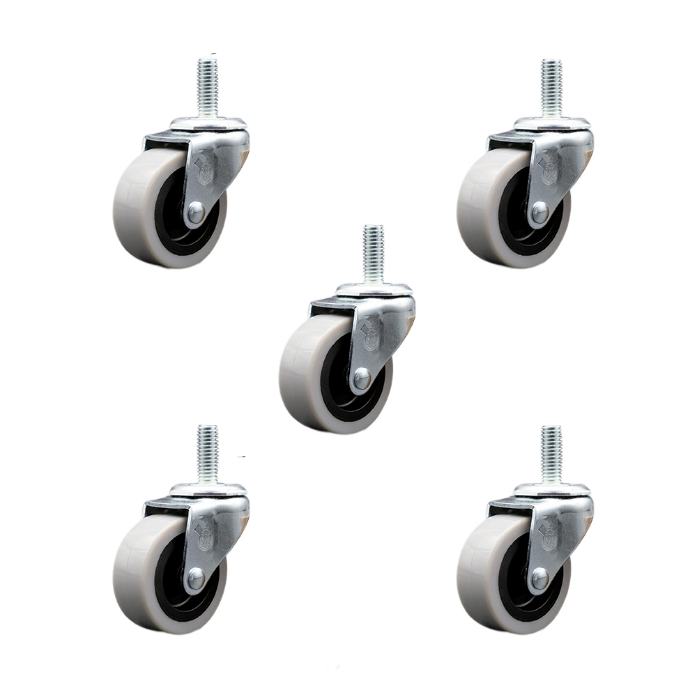 2 Inch Swivel Thermoplastic Rubber Caster Wheels and 10 mm - 1.50 TPI x 1.5 Inch Threaded Stem Casters - 400 lbs. Total Capacity - Set of 5 - Service Caster Brand — photo 1