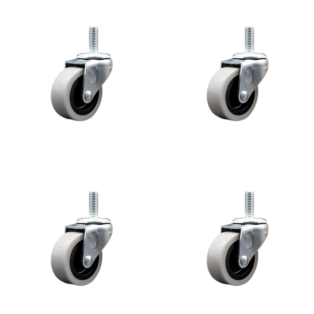 2 Inch Swivel Thermoplastic Rubber Caster Wheels and 12 mm - 1.75 TPI x 1.5 Inch Threaded Stem Casters - 320 lbs. Total Capacity - Set of 4 - Service Caster Brand — photo 1