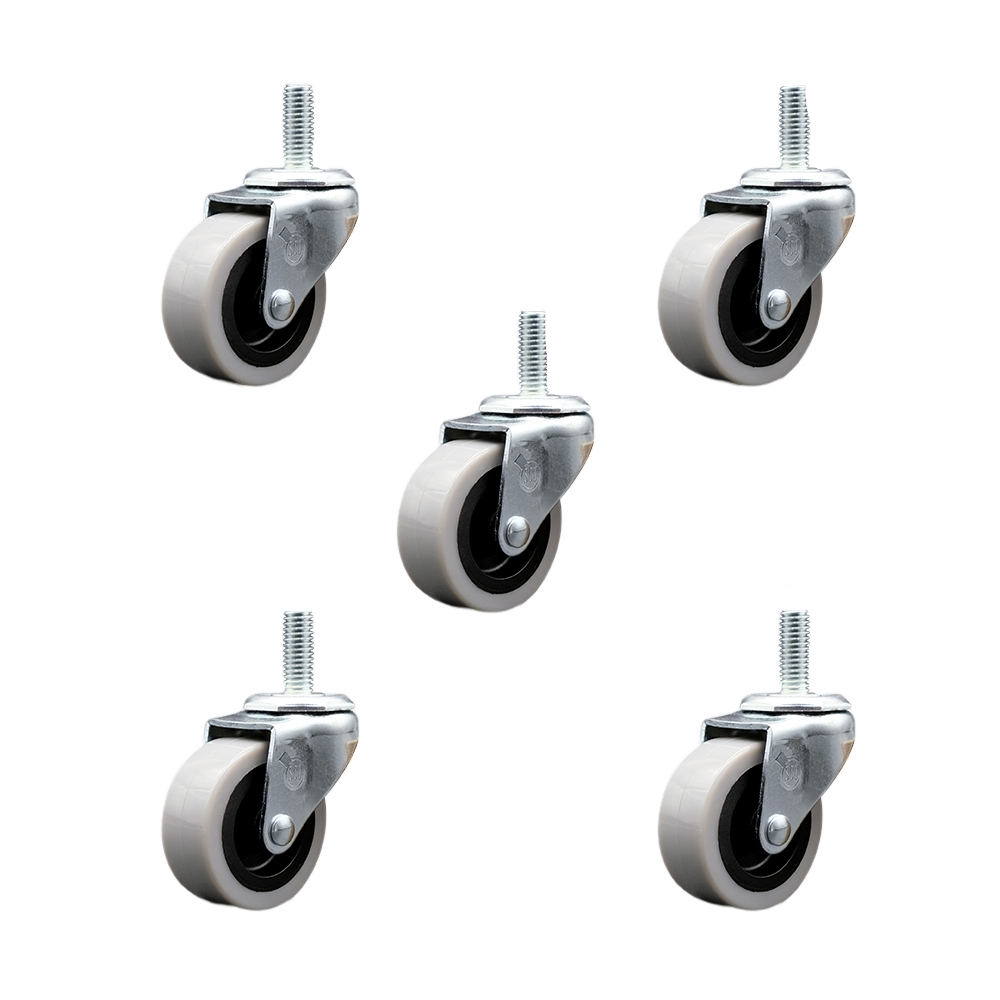 2 Inch Swivel Thermoplastic Rubber Caster Wheels and 12 mm - 1.75 TPI x 1.5 Inch Threaded Stem Casters - 400 lbs. Total Capacity - Set of 5 - Service Caster Brand — photo 1