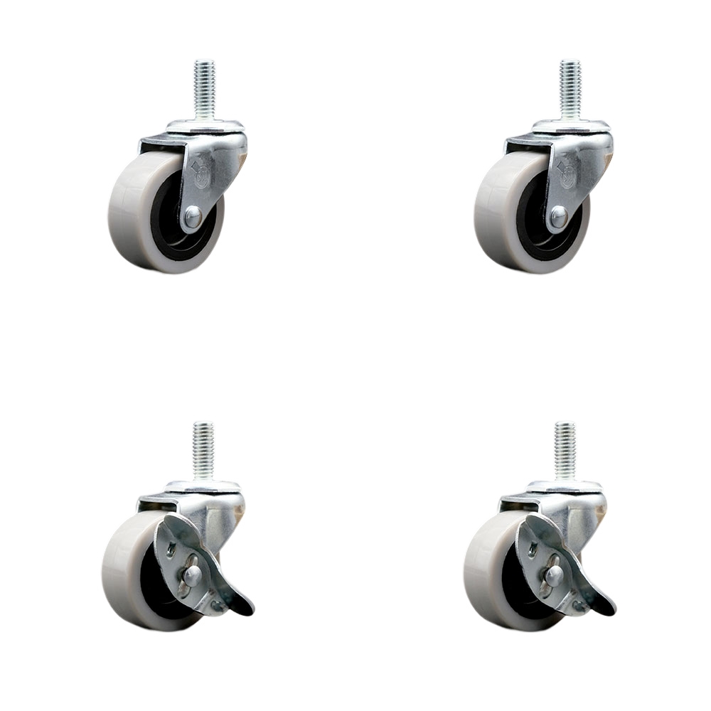 2 Inch Swivel Thermoplastic Rubber Casters Set of 4 - 8 mm - 1.25 TPI x 1.5 Inch Threaded Stem Casters - Includes 2 with Side Lock Brakes - 320 lbs. Total Capacity - Service Caster Brand — photo 1