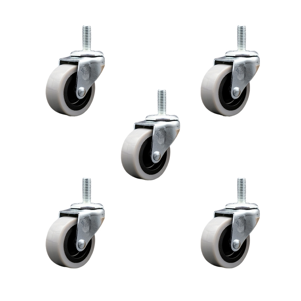 2 Inch Swivel Thermoplastic Rubber Caster Wheels and 8 mm - 1.25 TPI x 1.5 Inch Threaded Stem Casters - 400 lbs. Total Capacity - Set of 5 - Service Caster Brand — photo 1