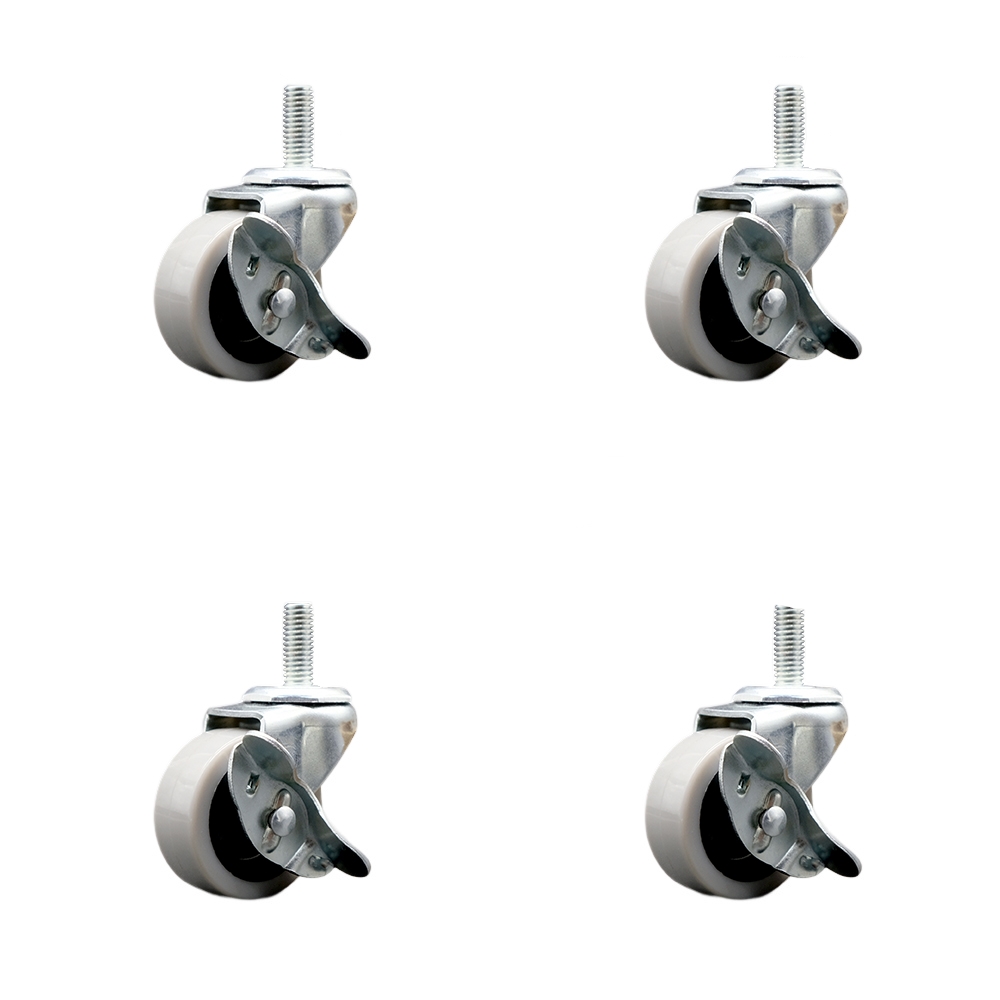 2 Inch Swivel Thermoplastic Rubber Caster Wheels and 1/2 Inch - 13 TPI x 1.5 Inch Threaded Stem Caster and Brake - 320 lbs. Total Capacity - Set of 4 - Service Caster Brand — photo 1
