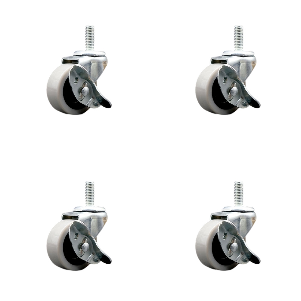 2 Inch Swivel Thermoplastic Rubber Caster Wheels and 3/8 Inch - 16 TPI x 1.5 Inch Threaded Stem Caster and Brake - 320 lbs. Total Capacity - Set of 4 - Service Caster Brand — photo 1