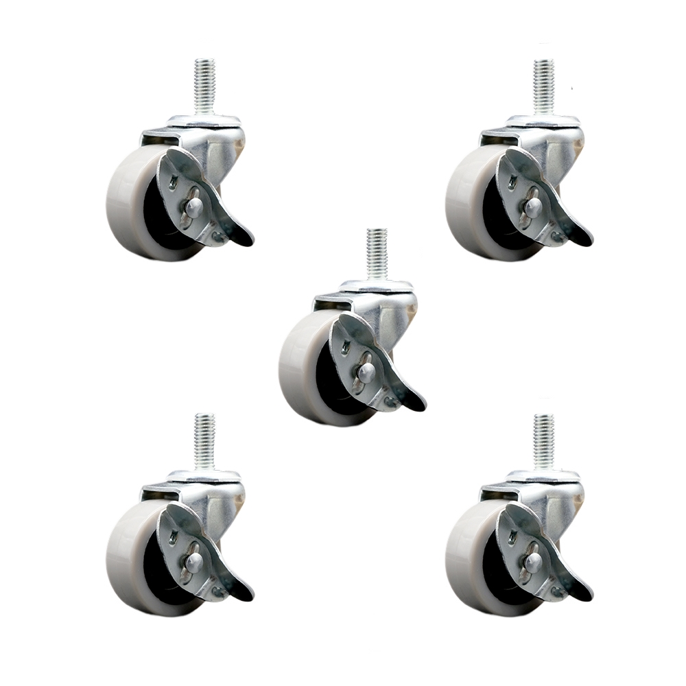 2 Inch Swivel Thermoplastic Rubber Caster Wheels and 3/8 Inch - 16 TPI x 1.5 Inch Threaded Stem Caster and Brake - 400 lbs. Total Capacity - Set of 5 - Service Caster Brand — photo 1