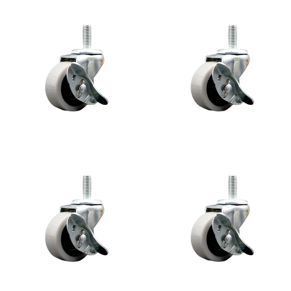 2 Inch Swivel Thermoplastic Rubber Caster Wheels and 5/16 Inch - 18 TPI x 1.5 Inch Threaded Stem Caster and Brake - 320 lbs. Total Capacity - Set of 4 - Service Caster Brand — photo 1
