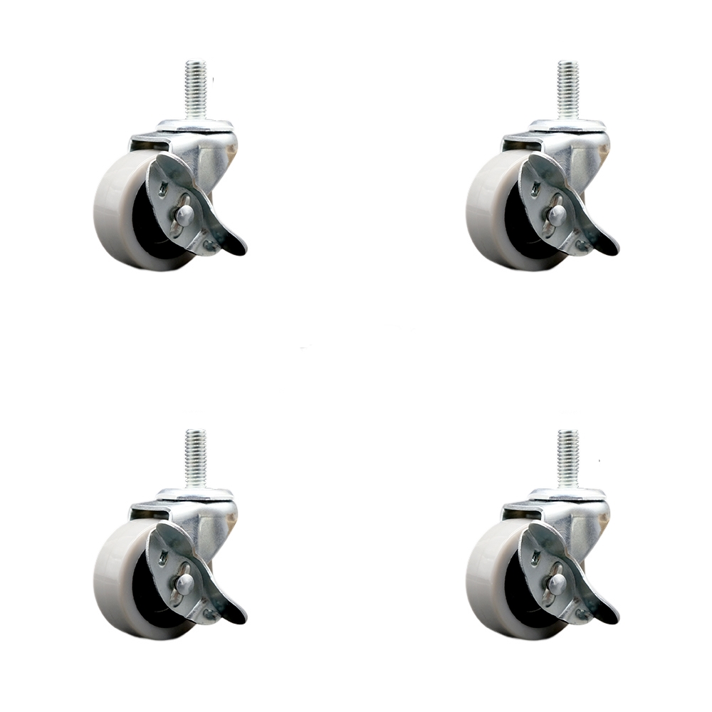 2 Inch Swivel Thermoplastic Rubber Caster Wheels and 10 mm - 1.50 TPI x 1.5 Inch Threaded Stem Caster and Brake - 320 lbs. Total Capacity - Set of 4 - Service Caster Brand — photo 1