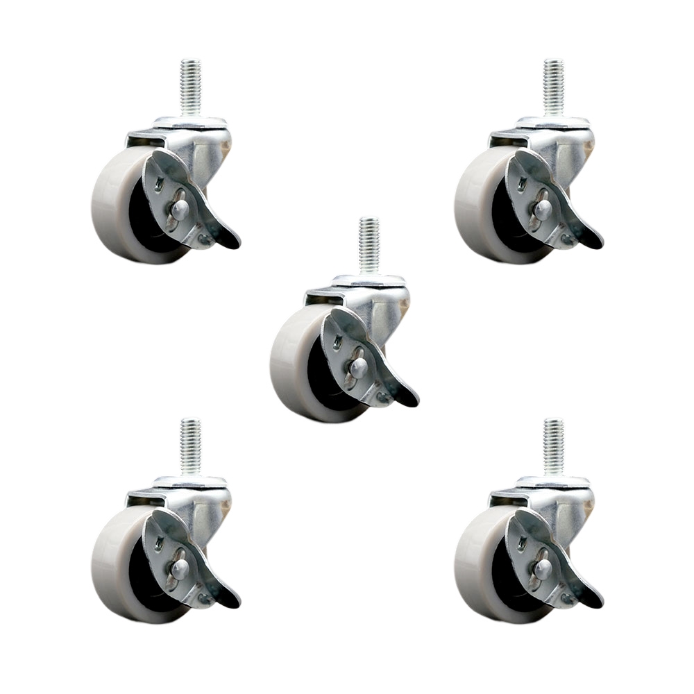2 Inch Swivel Thermoplastic Rubber Caster Wheels and 10 mm - 1.50 TPI x 1.5 Inch Threaded Stem Caster and Brake - 400 lbs. Total Capacity - Set of 5 - Service Caster Brand — photo 1