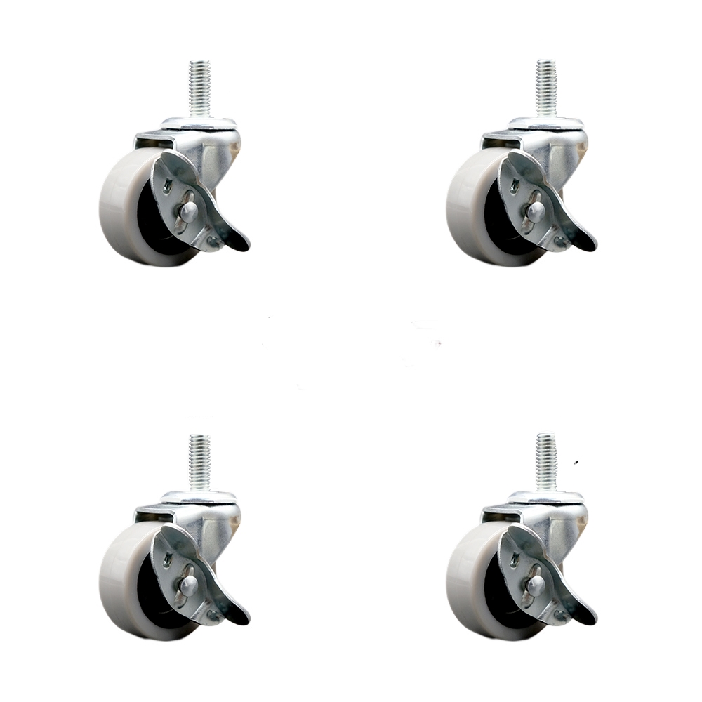 2 Inch Swivel Thermoplastic Rubber Caster Wheels and 12 mm - 1.75 TPI x 1.5 Inch Threaded Stem Caster and Brake - 320 lbs. Total Capacity - Set of 4 - Service Caster Brand — photo 1