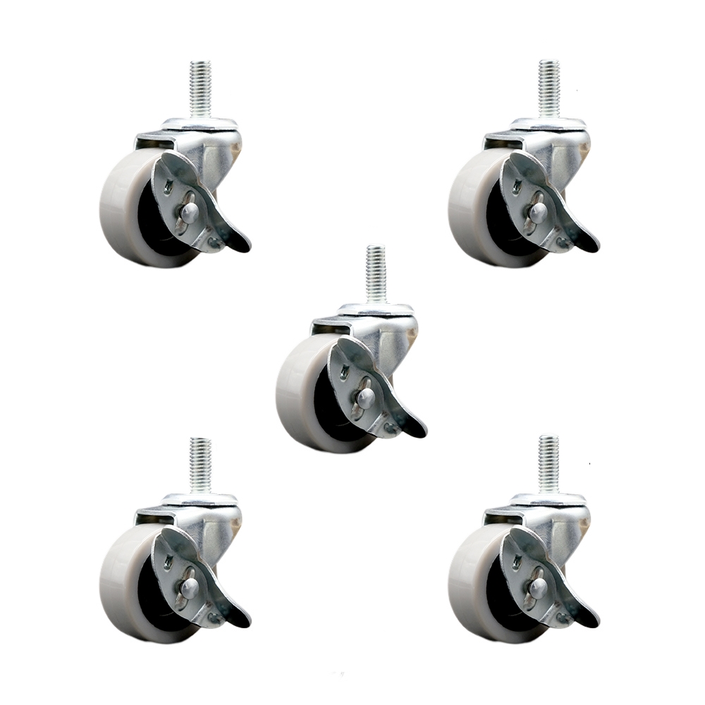 2 Inch Swivel Thermoplastic Rubber Caster Wheels and 12 mm - 1.75 TPI x 1.5 Inch Threaded Stem Caster and Brake - 400 lbs. Total Capacity - Set of 5 - Service Caster Brand — photo 1