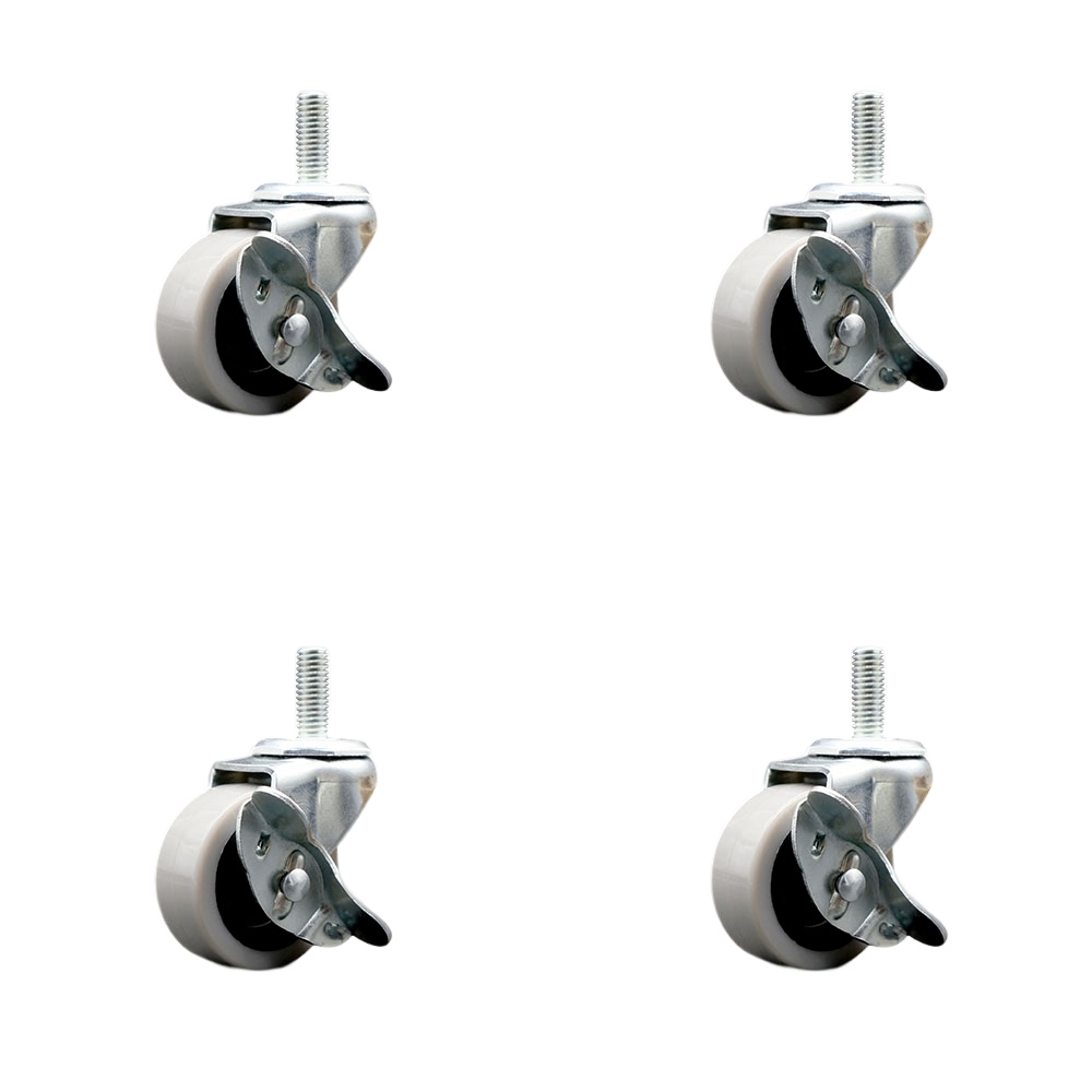 2 Inch Swivel Thermoplastic Rubber Caster Wheels and 8 mm - 1.25 TPI x 1.5 Inch Threaded Stem Caster and Brake - 320 lbs. Total Capacity - Set of 4 - Service Caster Brand — photo 1