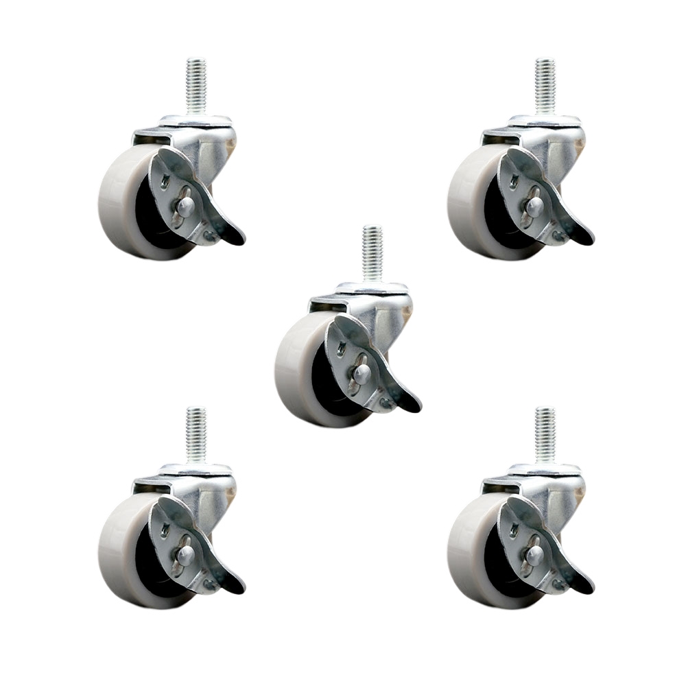 2 Inch Swivel Thermoplastic Rubber Caster Wheels and 8 mm - 1.25 TPI x 1.5 Inch Threaded Stem Caster and Brake - 400 lbs. Total Capacity - Set of 5 - Service Caster Brand — photo 1