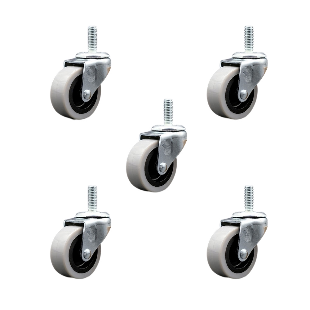 2 Inch Swivel Polyurethane Caster Wheels and 3/8 Inch - 16 TPI x 1 Inch Threaded Stem Casters - 450 lbs. Total Capacity - Set of 5 - Service Caster Brand — photo 1