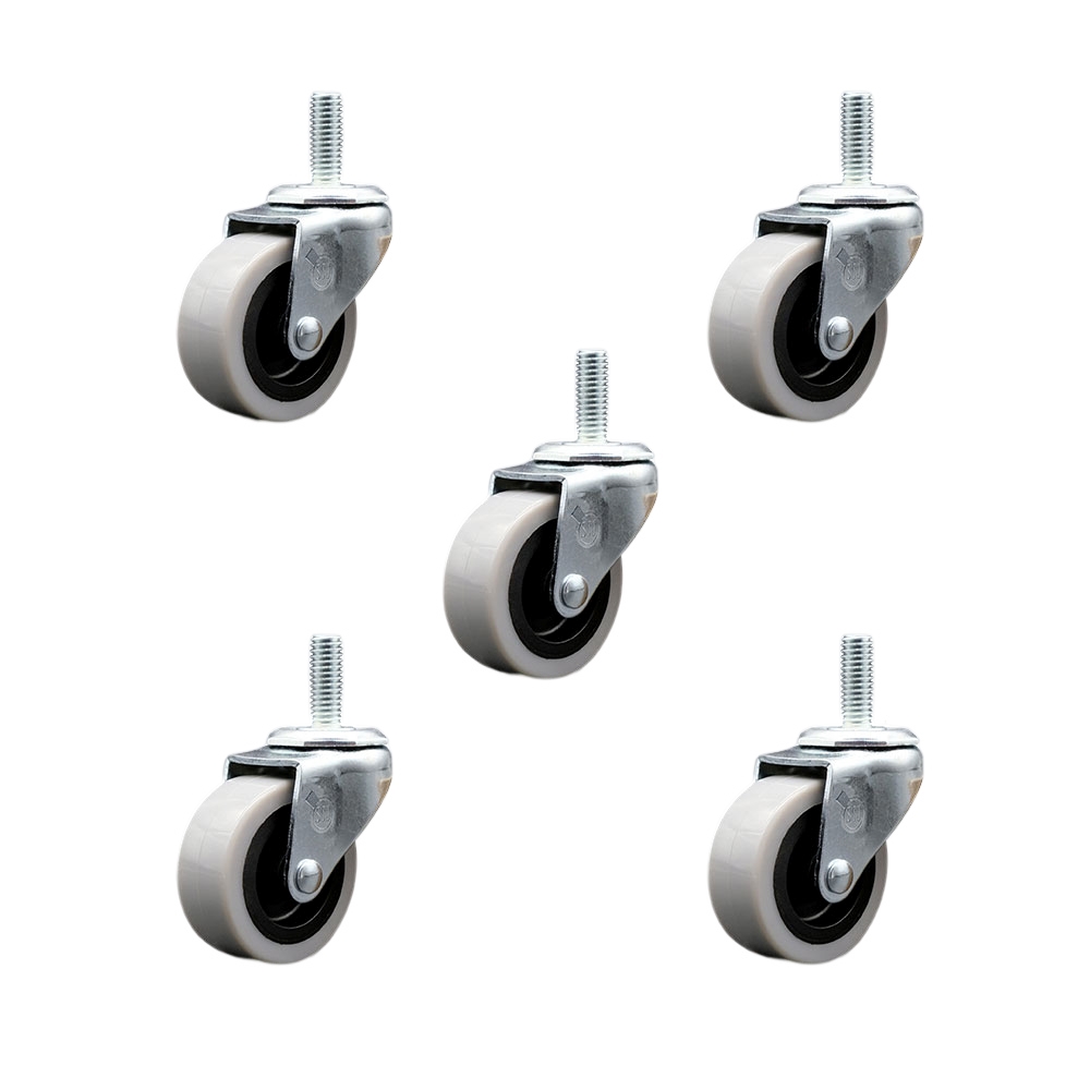 2 Inch Swivel Polyurethane Caster Wheels and 5/16 Inch - 18 TPI x 1 Inch Threaded Stem Casters - 450 lbs. Total Capacity - Set of 5 - Service Caster Brand — photo 1
