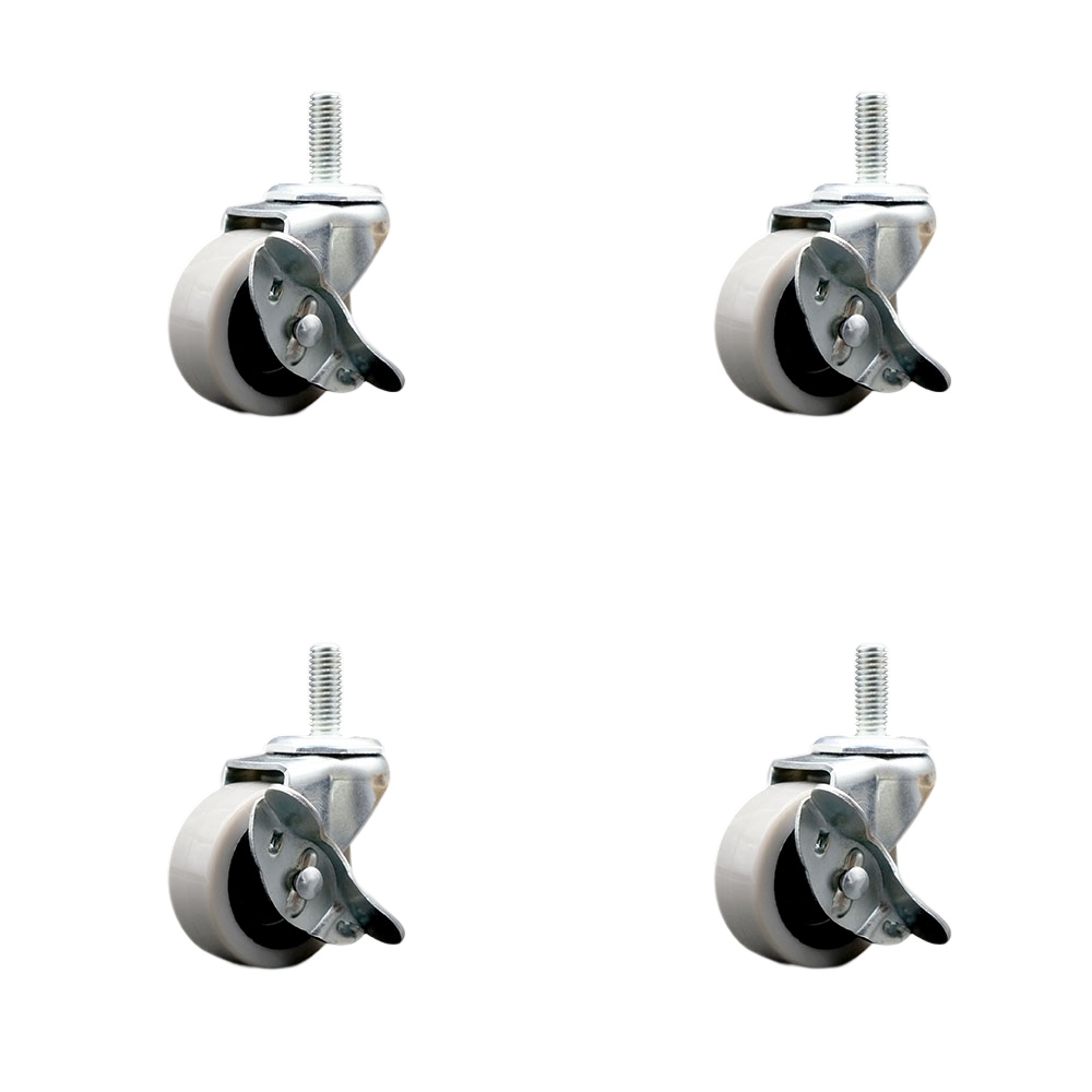 2 Inch Swivel Polyurethane Caster Wheels and 3/8 Inch - 16 TPI x 1 Inch Threaded Stem Caster and Brake - 360 lbs. Total Capacity - Set of 4 - Service Caster Brand — photo 1