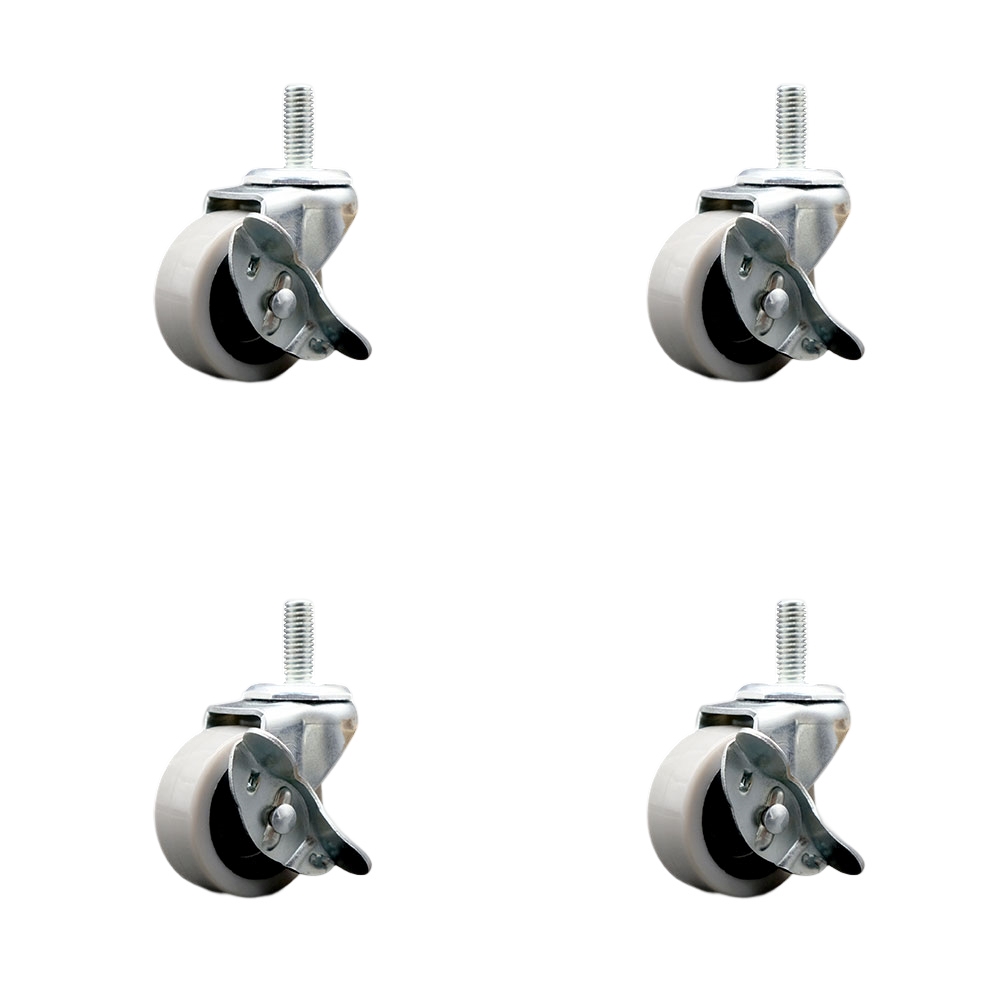 2 Inch Swivel Polyurethane Caster Wheels and 5/16 Inch - 18 TPI x 1 Inch Threaded Stem Caster and Brake - 360 lbs. Total Capacity - Set of 4 - Service Caster Brand — photo 1