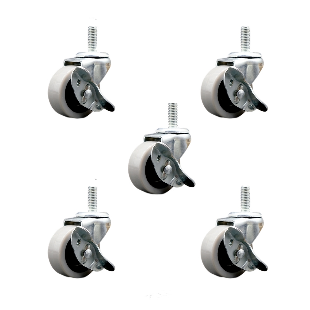 2 Inch Swivel Polyurethane Caster Wheels and 5/16 Inch - 18 TPI x 1 Inch Threaded Stem Caster and Brake - 450 lbs. Total Capacity - Set of 5 - Service Caster Brand — photo 1