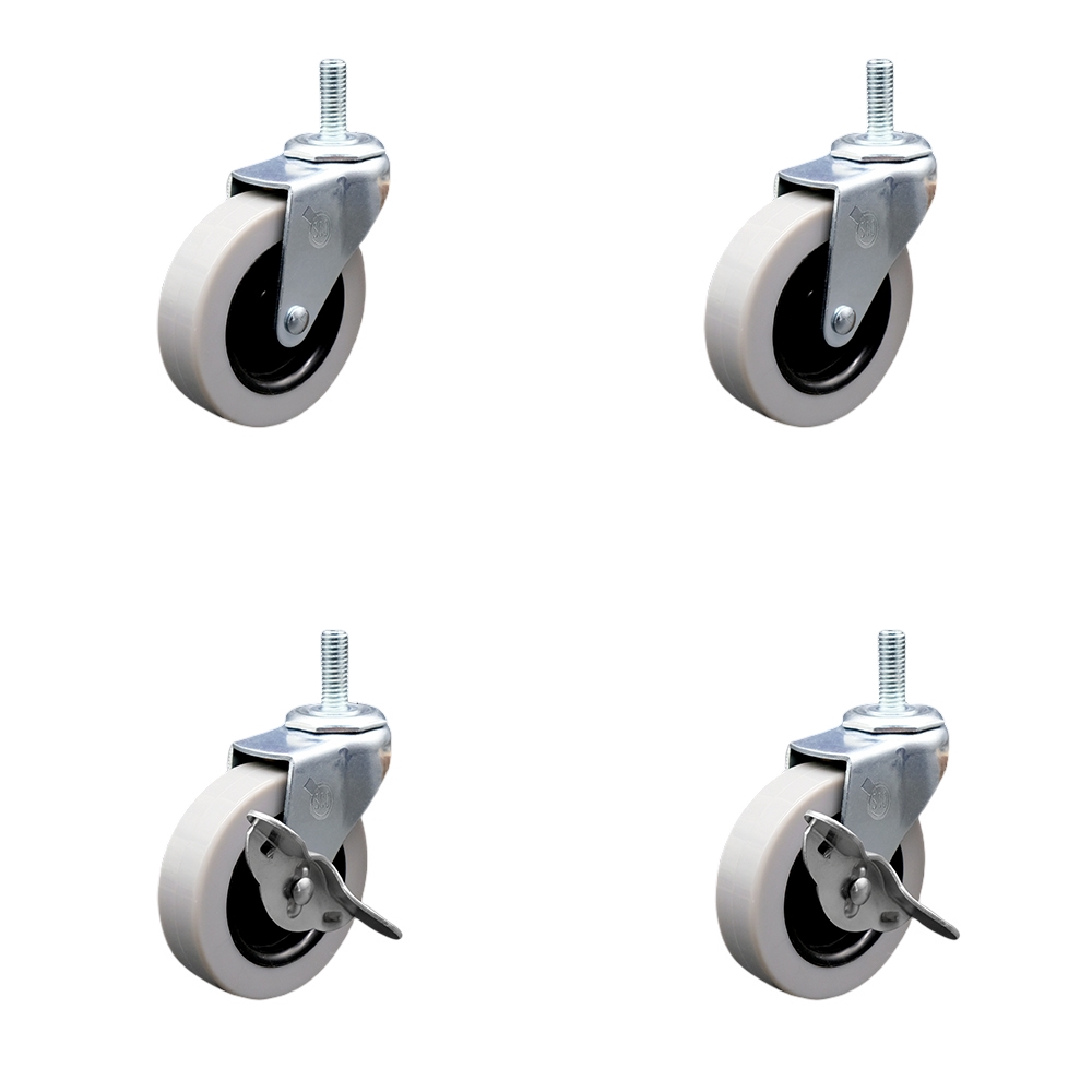 3 Inch Swivel Thermoplastic Rubber Casters Set of 4 - 1/2 Inch - 13 TPI x 1.5 Inch Threaded Stem Casters - Includes 2 with Side Lock Brakes - 440 lbs. Total Capacity - Service Caster Brand — photo 1