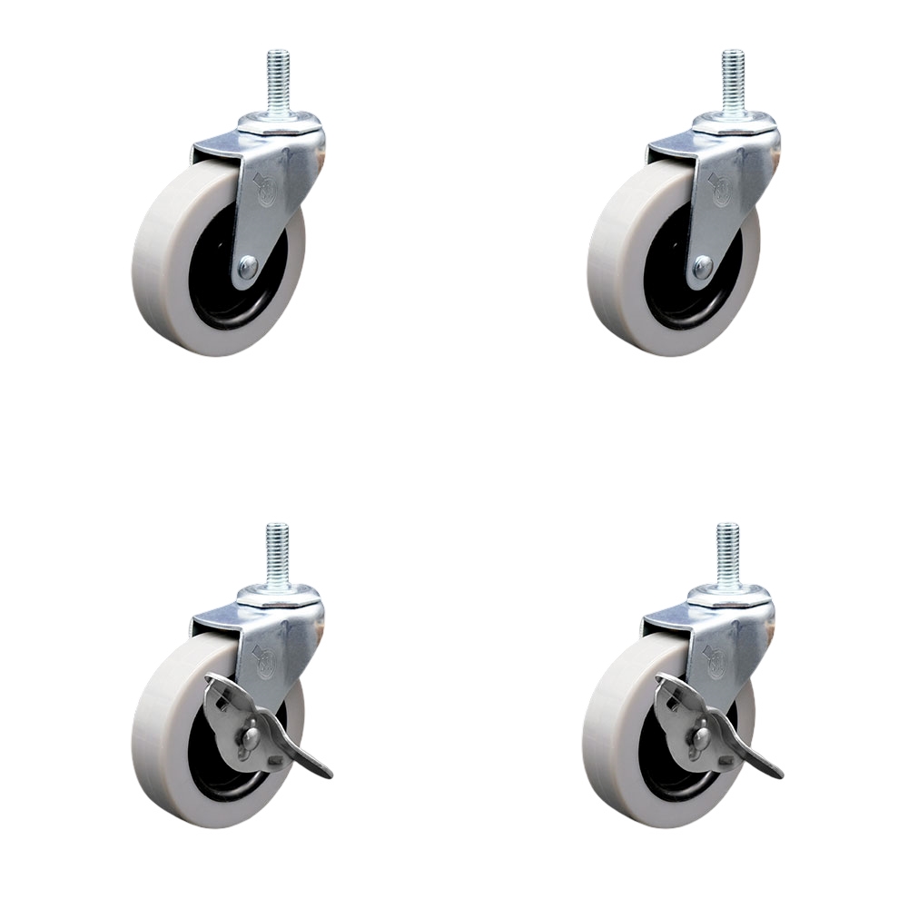 3 Inch Swivel Thermoplastic Rubber Casters Set of 4 - 3/8 Inch - 16 TPI x 1.5 Inch Threaded Stem Casters - Includes 2 with Side Lock Brakes - 440 lbs. Total Capacity - Service Caster Brand — photo 1