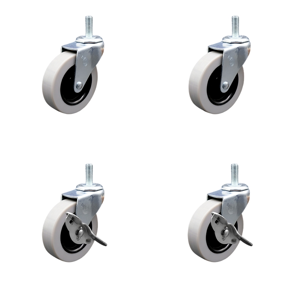 3 Inch Swivel Thermoplastic Rubber Casters Set of 4 - 5/16 Inch - 18 TPI x 1.5 Inch Threaded Stem Casters - Includes 2 with Side Lock Brakes - 440 lbs. Total Capacity - Service Caster Brand — photo 1