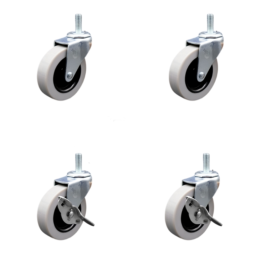 3 Inch Swivel Thermoplastic Rubber Casters Set of 4 - 10 mm - 1.50 TPI x 1.5 Inch Threaded Stem Casters - Includes 2 with Side Lock Brakes - 440 lbs. Total Capacity - Service Caster Brand — photo 1