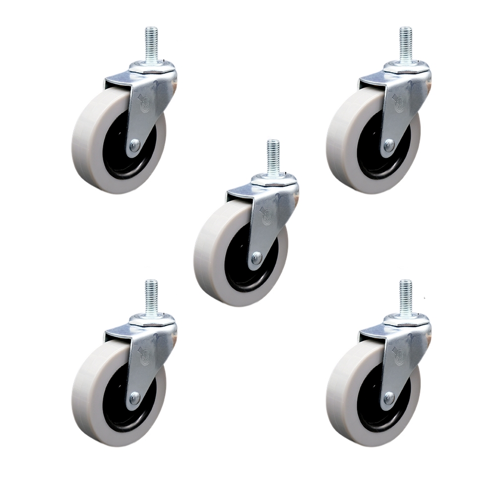 3 Inch Swivel Thermoplastic Rubber Caster Wheels and 10 mm - 1.50 TPI x 1.5 Inch Threaded Stem Casters - 550 lbs. Total Capacity - Set of 5 - Service Caster Brand — photo 1