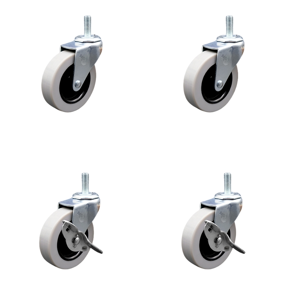 3 Inch Swivel Thermoplastic Rubber Casters Set of 4 - 12 mm - 1.75 TPI x 1.5 Inch Threaded Stem Casters - Includes 2 with Side Lock Brakes - 440 lbs. Total Capacity - Service Caster Brand — photo 1