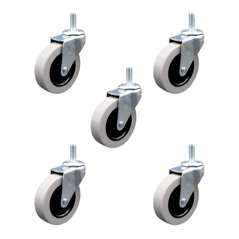 3 Inch Swivel Thermoplastic Rubber Caster Wheels and 12 mm - 1.75 TPI x 1.5 Inch Threaded Stem Casters - 550 lbs. Total Capacity - Set of 5 - Service Caster Brand — photo 1
