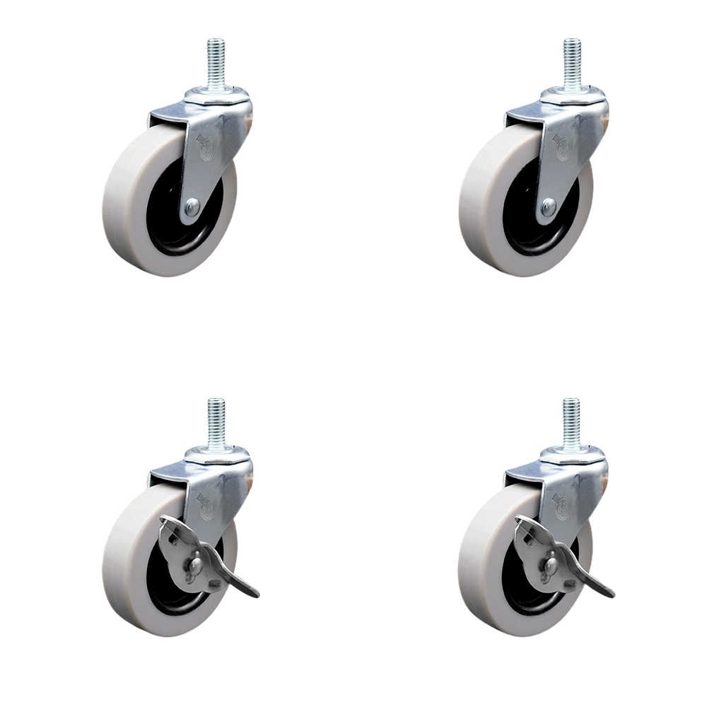 3 Inch Swivel Thermoplastic Rubber Casters Set of 4 - 8 mm - 1.25 TPI x 1.5 Inch Threaded Stem Casters - Includes 2 with Side Lock Brakes - 440 lbs. Total Capacity - Service Caster Brand — photo 1